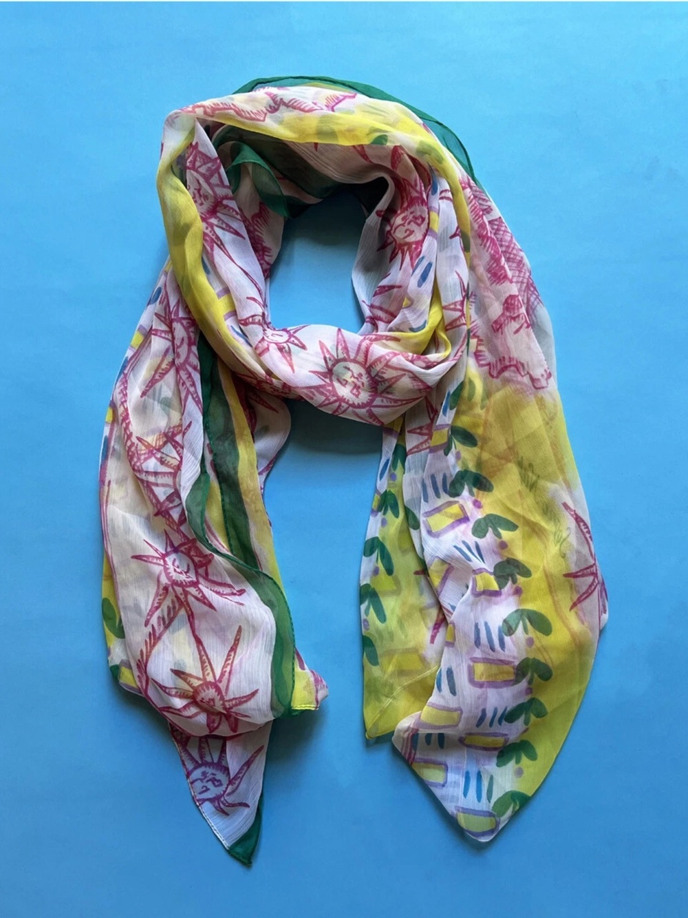 Antica Sartoria Sun & beach yellow green 40X70 Sarong scarf NWT Chiffon